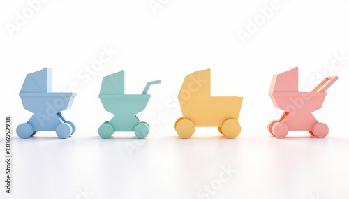 Obraz na płótnie Pastel colored stroller silhouettes on a white background, fabric, decorative w salonie