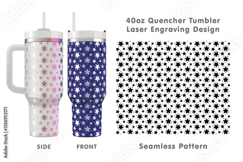 Seamless laser engraving design for 40oz tumbler. Stars tileable pattern. Full tumbler wrap. Vector illustration.