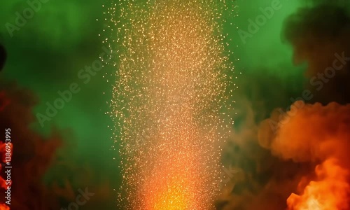 Smoky orange and red embers glowing on green screen cinematic close up dramatic lighting smoldering flames created with Generative AI technology