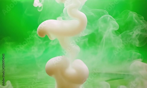 Soft white smoke billowing upward in slow motion on vivid green screen glowing edges cinematic deep focus created with Generative AI technology