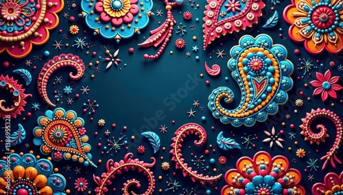 Obraz na płótnie Intricate paisley pattern in rich jewel tones, wallcovering, curvy w salonie