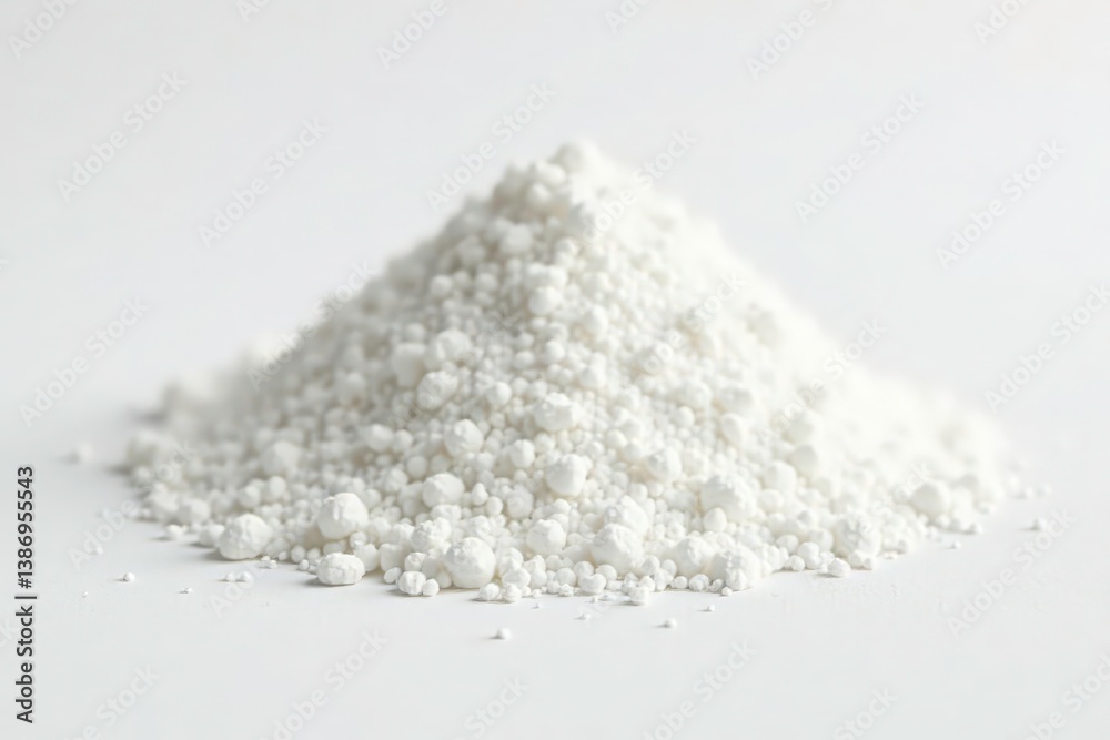 Pile of white granulated sugar on white background, sugar texture, granulated, white