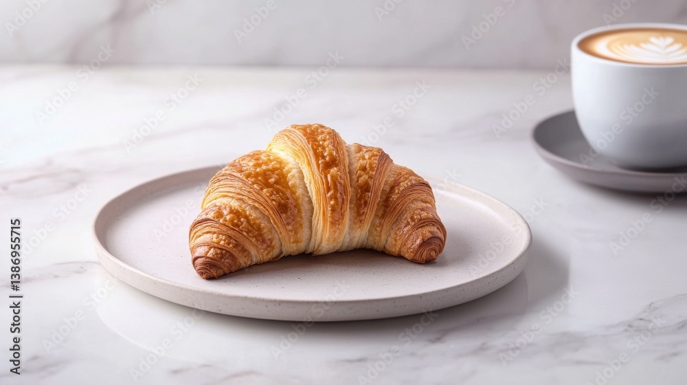 A freshly baked croissant with a cappuccino. Featuring warmth and comfort A freshly baked croissant with a cappuccino. Featuring warmth and comfort