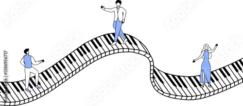 people walk on piano keys festival