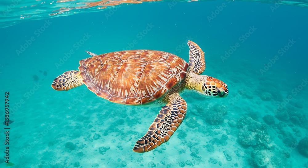 Fototapeta premium Ocean's Grace: A Sea Turtle's Serene Underwater Glide AI Generated