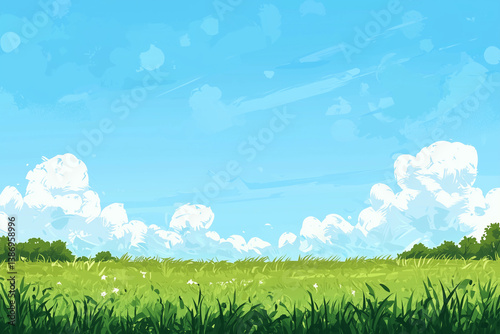 grass field and clear blue sky