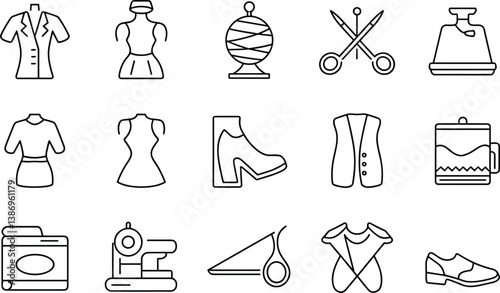 Sewing And Tailoring Line Art Icon Collection Fashion And Crafting Essentials
