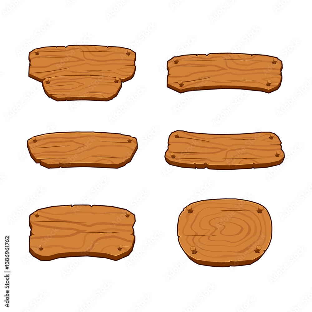 Naklejka premium Set of Blank Wooden Banner Cartoons, set of wooden boards
