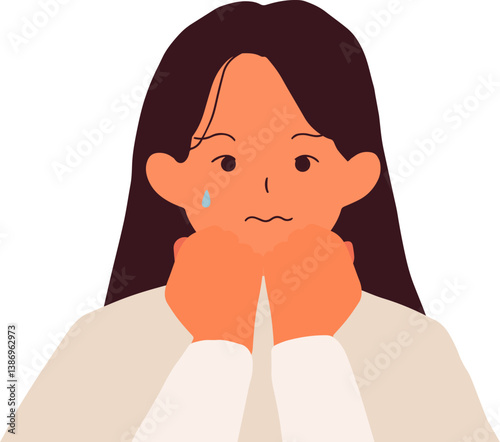 Hysterical girl looking in despair and panic, nervous, worried, sad, stressed cartoon