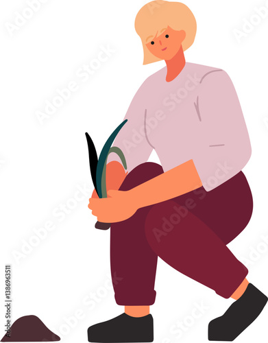 gardening people in spring characters working in garden farm or field planting