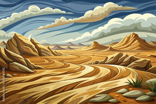Safari and travel to Africa, extreme adventures or science expedition in a stone desert, desert landscape