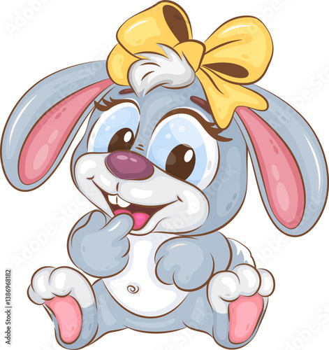 Cartoon Red Panda with Heart. A charming cartoon Little Bani Girl, made in a bright and kind style. She smiles shyly. Positive and unique design. Easter bunny mascot. 