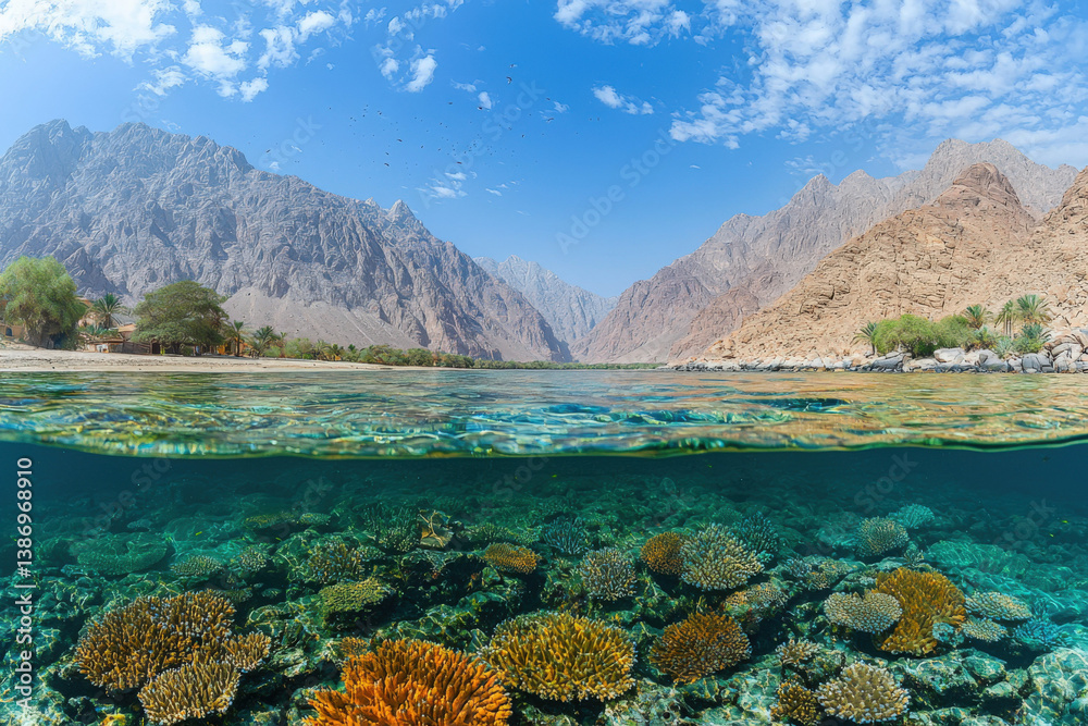 A beautiful depiction of Ras Nasrani, showcasing its marine life and scenic beauty