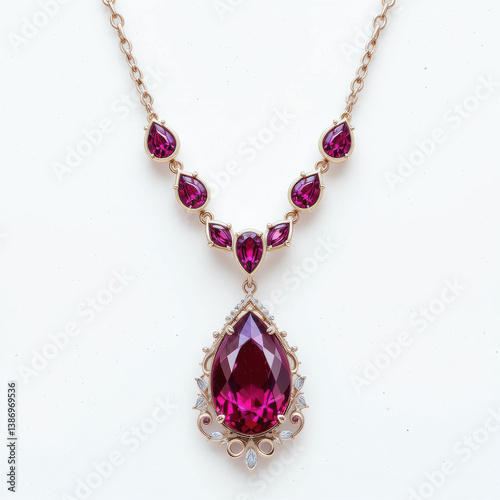 elegant ruby teardrop necklace featuring large pear shaped ruby and smaller accent stones, perfect for special occasions