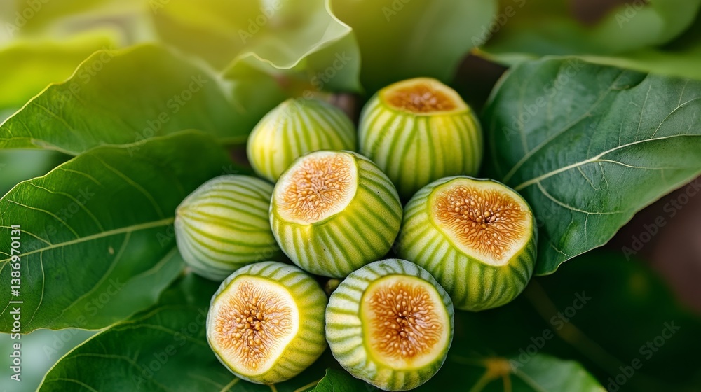 A bunch of green and yellow fruit with a few brown spots. The fruit is ripe and ready to be eaten A bunch of green and yellow fruit with a few brown spots. The fruit is ripe and ready to be eaten