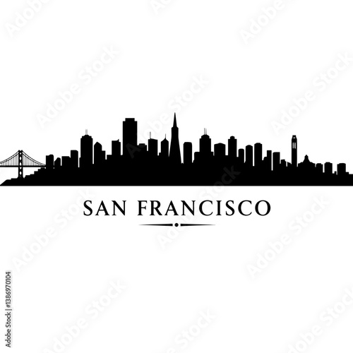 San Francisco Buildings and Golden Gate Bridge - City Silhouette