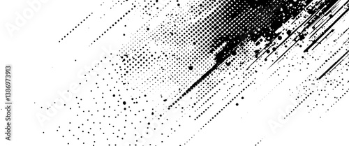 Obraz na płótnie Vector modern abstract black splat grunge background with halftone dots pattern texture. w salonie