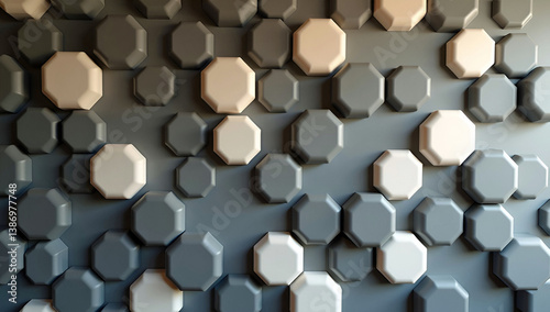 Modern Abstract Wall With Raised Octagonal Tiles In Neutral Tones Creating Geometric Texture And Dimensional Pattern For Interior Design Backgrounds