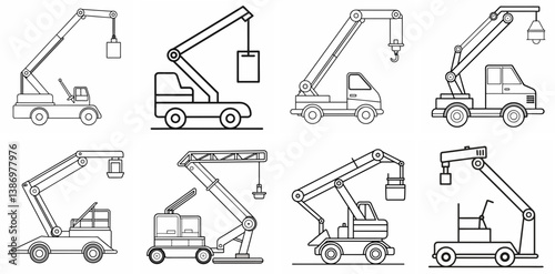 Boom Lift Machine Outline Coloring Book Page Line Art Drawing Set