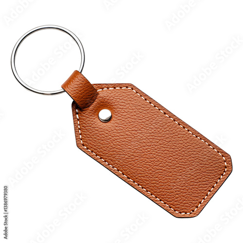 Brown leather keychain isolated on transparent background