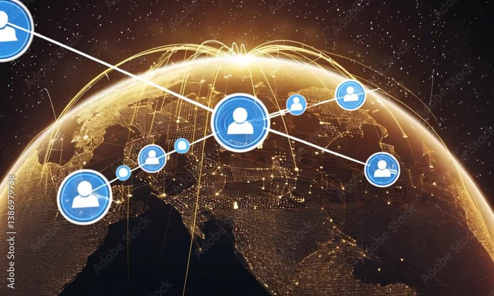 Abstract image of a globe with data points and connections. Ideal for technology, communication, and global themes.