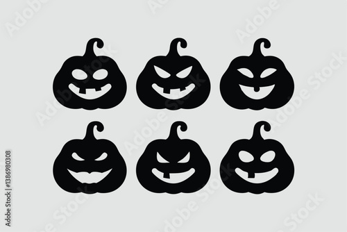 Set of Halloween scary pumpkins. Flat style spooky creepy pumpkins.