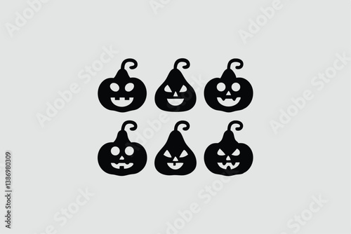 Set of Halloween scary pumpkins. Flat style spooky creepy pumpkins.