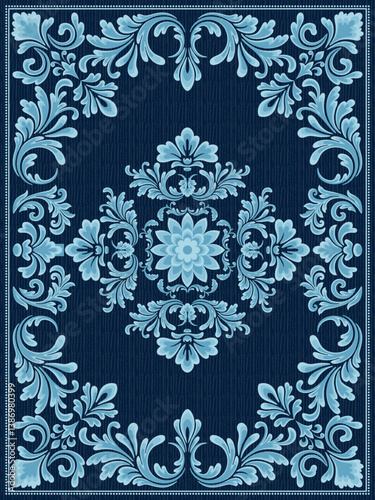 Vintage damask pattern. Classical luxury vector with blue color tone. Design for texture, wallpaper, background, carpet and fabric.