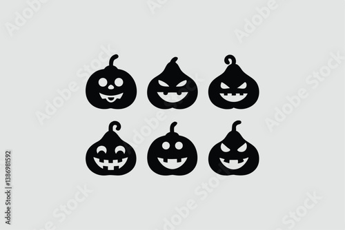 Set of Halloween scary pumpkins. Flat style spooky creepy pumpkins.