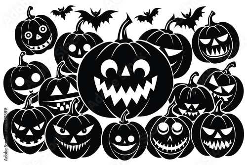 Set of Halloween scary pumpkins. Flat style spooky creepy pumpkins.