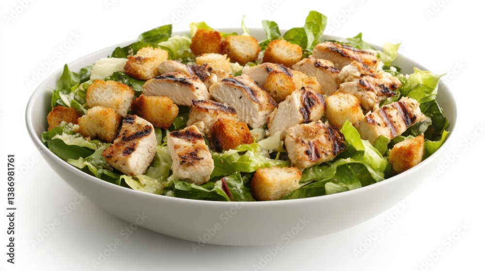 A grilled chicken Caesar salad with romaine, croutons, and parmesan. Featuring flavor and crunch A grilled chicken Caesar salad with romaine, croutons, and parmesan. Featuring flavor and crunch