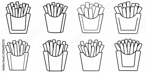 French Fries – Outline Coloring Book Line Art Set