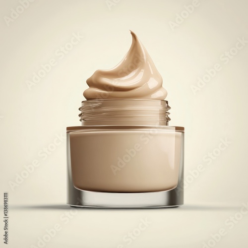 Luxurious foundation cream in clear jar for radiant complexion concept
