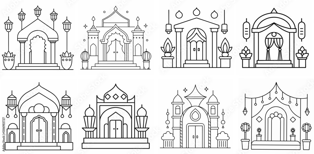 Fototapeta premium Hall Decoration – Outline Coloring Book Line Art Set