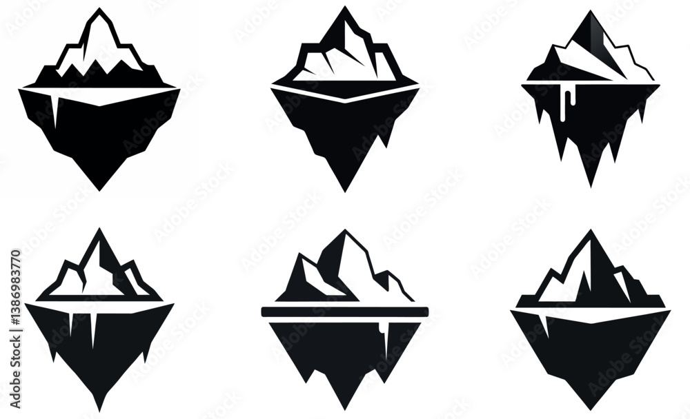 black stylized iceberg icons for graphic design use. black stylized iceberg icons for graphic design use.