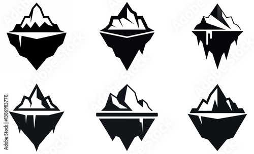 black stylized iceberg icons for graphic design use.