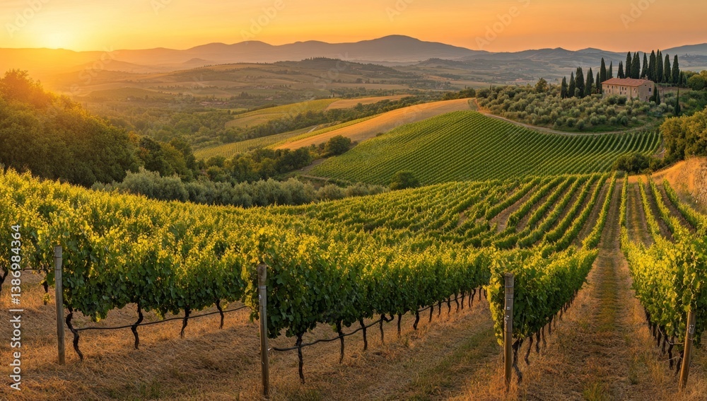 Fototapeta premium Tuscan Vineyard Sunrise Panorama