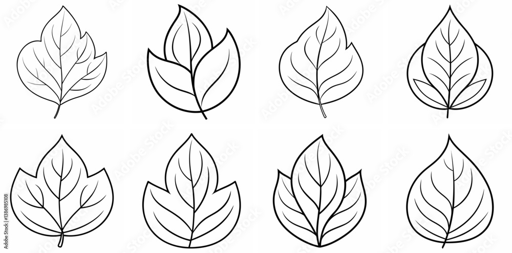 Fototapeta premium Leaf – Outline Coloring Book Line Art Set