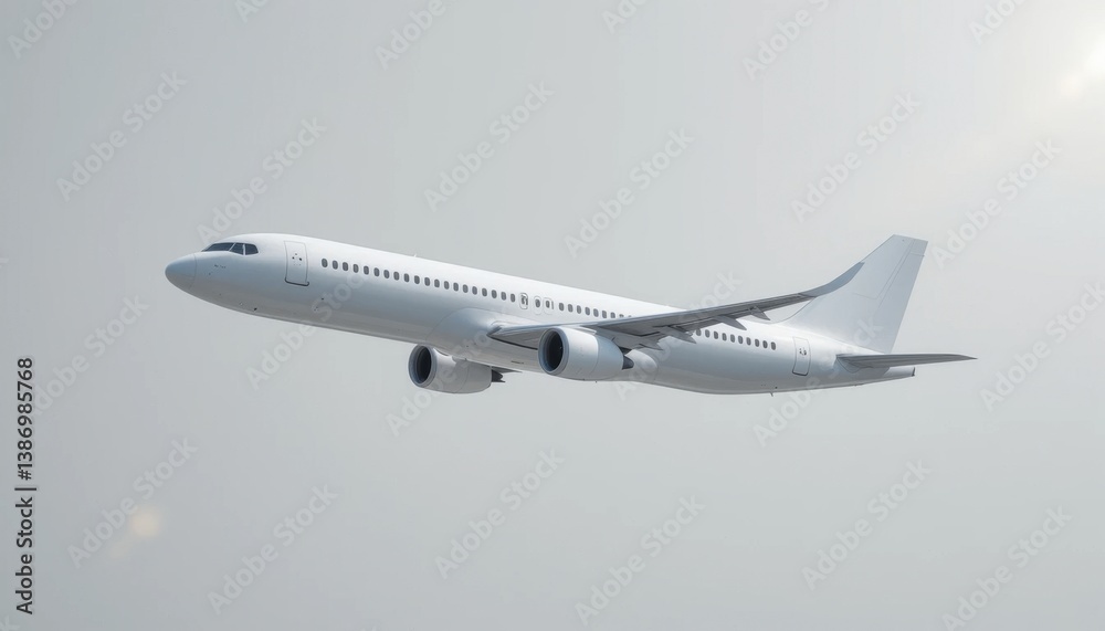Obraz premium Airplane Ascent Against Gray Sky Expressing Modern Air Travel