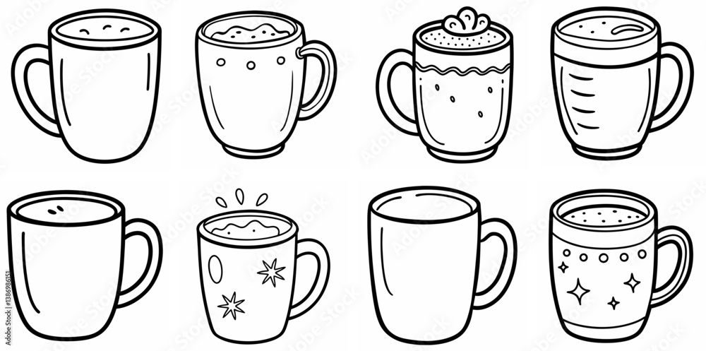 Obraz premium Mug Doodle – Outline Coloring Book Line Art Set