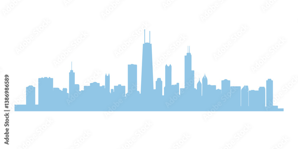 Obraz premium Stylized Chicago skyline in soft blue hues, ideal for backgrounds.