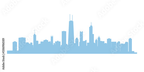 Stylized Chicago skyline in soft blue hues, ideal for backgrounds.