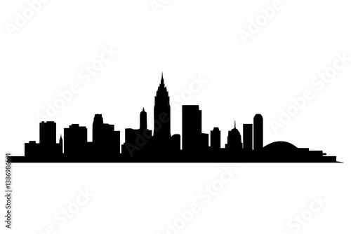 Silhouette skyline of Cleveland with prominent buildings.