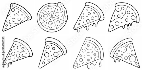 Pizza – Outline Coloring Book Line Art Set