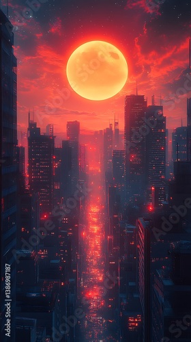 Vibrant Sunset Phone Wallpaper  Cityscape with Silhouetted Buildings & Glowing Orange Sun | HD Mobile Theme

