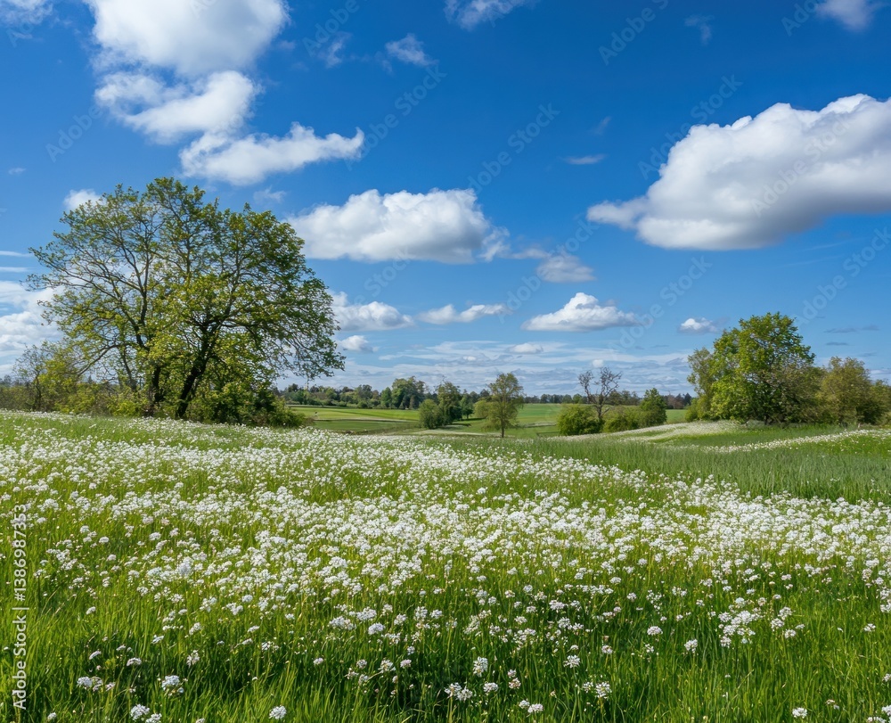 Beautiful landscape of a green field and blue sky scenery Beautiful landscape of a green field and blue sky scenery