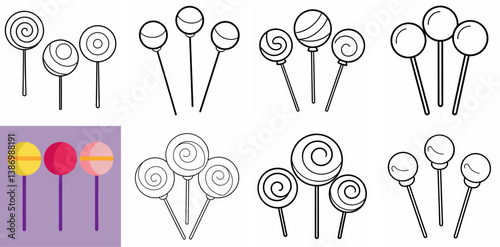 Sweet Lollipops – Outline Coloring Book Line Art Set photo