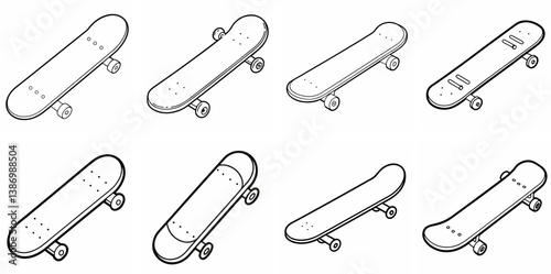 Skateboard – Outline Coloring Book Line Art Set