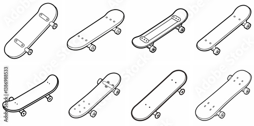 Skateboard – Outline Coloring Book Line Art Set