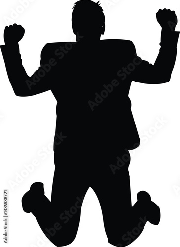 Businessmen jumping in air with joy and happiness. Silhouette vector illustration.